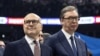 Povodom zahteva za formiranje prelazne vlade, predsednik Aleksandar Vučić je rekao "e nećete, majčini sinovi, dok sam živ", dok je premijer Miloš Vučević naveo: "Dok živimo i dišemo nećemo dati prelaznu vladu". Na slici Vučević i Vučić na skupu SNS u Beogradu, 2. decembra 2023. 