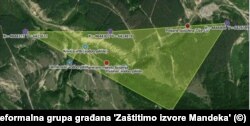 Google Earth prikaz koncesionog područja koje je kasnije svedeno na samo dvije parcele u vlasništvu općine.