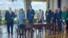 Mađarski premijer Viktor Orban, predsednica Mađarske Katalin Novak sa predsednikom Srbije Aleksandrom Vučićem i premijerkom Anom Brnabić na zajedničkoj sednici vlada dve države, Palić, Srbija, 20. jun 2023. 