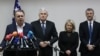Nermin Nikšić, predsjednik SDP BiH, Dragan Čović predsjednik HDZ BiH, Borjana Krišto, članica Predsjedništva HDZ BiH, i Edin. Forto predsjednik Naše stranke u Konjicu, 7.12.2022.
