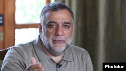 Ruben Vardanyan holds a press conference in Stepanakert, the main city in Nagorno-Karabakh, on September 2.