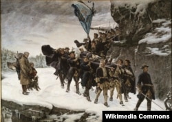 Густав Олаф Цедерстрем. Перенесение тела Карла XII через норвежскую границу. Вариант 1884 года.