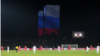 Zgrada u bojama ruske zastave, tokom prijateljske utakmice između fudbalskih reprezentacija Tadžikistana i Rusije, Dušanbe, Tadžikistan, 17. novembar 2022.