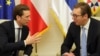 Austrian Chancellor Sebastian Kurz (left) meets with Serbian President Aleksandar Vucic in Belgrade on November 5.