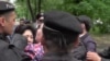 WATCH: Police in Almaty, Kazakhstan shut down a news conference called by activists who were discussing plans for protests in the city. About a dozen activists were detained when police intervened on April 29 outside Almaty's Press Club.