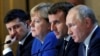 Ukrajinski predsednik Volodimir Zelenski, nemačka kancelarka Angela Merkel i francuski predsednik Emanuel Makron na sastanku s ruskim predsednikom Vladimirom Putinom 2019. u Parizu. 
