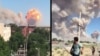 A screen grab from an amateur video shows the blast hit the military warehouse. 