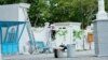 A film crew member works on a set for "The Way Of The Leader" Temirtau on August 22.