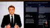 Стопкадър от телевизионното обръщение на президента на Франция Еманюел Макрон, 5 март 2025 г. Вдясно има графика, проектираща военната сила на Русия.