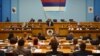 Republika Srpska President Milorad Dodik addresses the entity parliament in Banja Luka on August 14.