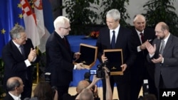 Ivo Josipović i Boris Tadić za svoje napore dobili su Evropsku medalju za toleranciju koju dodeljuje Evropski savet za toleranciju i pomirenje, oktobar 2012