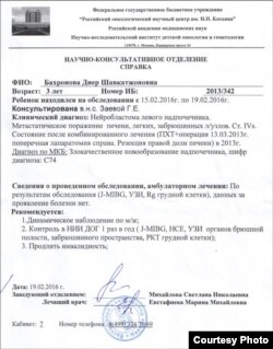Диагноз Диёры Бахроновой.