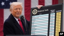 Američki predsjednik Donald Trump prikazuje grafikon s popisom novih carinskih stopa. 