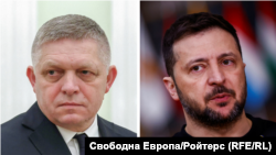 Комбинирана фотографија од словачкиот премиер Роберт Фицо и украинскиот претседател Володимир Зеленски.