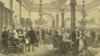 Президентские выборы 1876 года в США. Приемная кандидата демократов губернатора штата Нью-Йорк Сэмюэла Тилдена в ожидании объявления результатов голосования. Тилден – в центре, пожимает руку. 