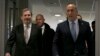 Kosovo's prime minister, Ramush Haradinaj (right), walks with the European Union's enlargement commissioner, Johannes Hahn, upon his arrival in Pristina on December 3.